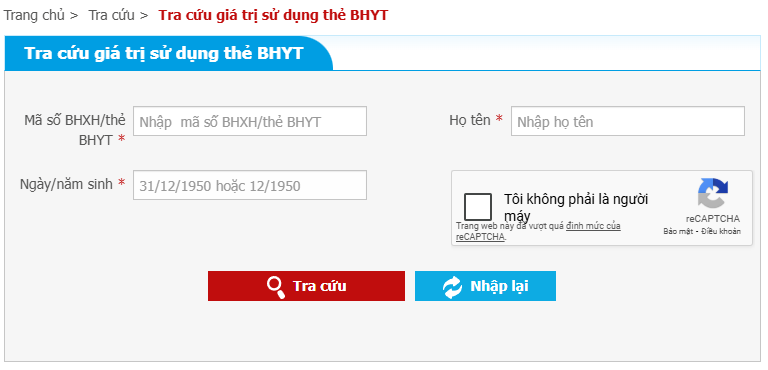 tra cứu giá trị sử dụng thẻ bhyt