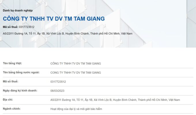 Thông tin Cty Tam Giang - Đại lý thu BHYT - Dịch vụ BHXH
