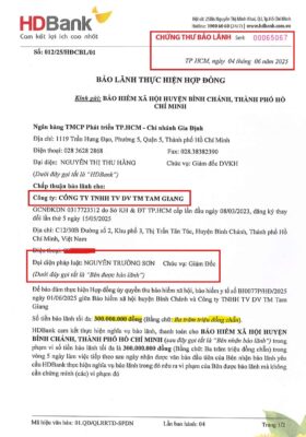 Thư bảo lãnh phát hành vào tháng 06/2025 của HDBank cho Đại lý thu - Công ty Tam Giang (xem hướng dẫn xác thực chứng thư ở mục câu hỏi thường gặp)