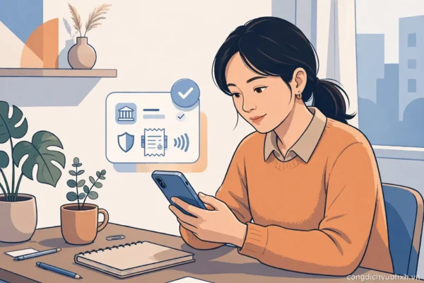 Minh họa đóng BHXH tự nguyện online trên điện thoại thông minh tại nhà
