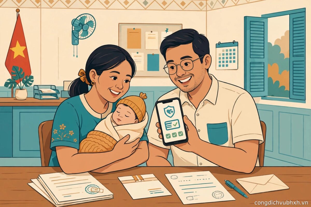 Cha mẹ làm thủ tục liên thông BHYT cho trẻ dưới 6 tuổi trên VNeID