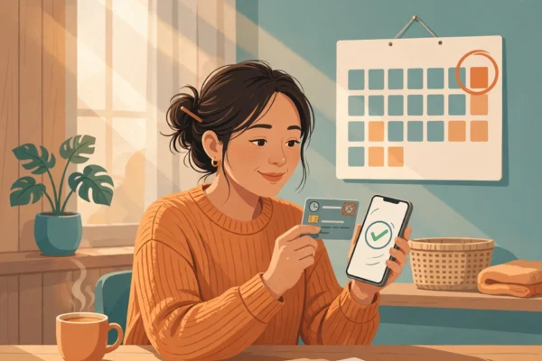 Người phụ nữ gia hạn thẻ BHYT hết hạn online trên điện thoại, lịch nhắc ngày gia hạn