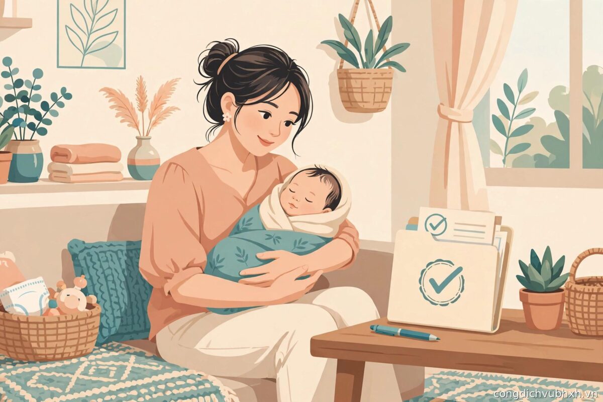 Mẹ và em bé sơ sinh — minh họa trợ cấp thai sản BHXH tự nguyện 2 triệu đồng