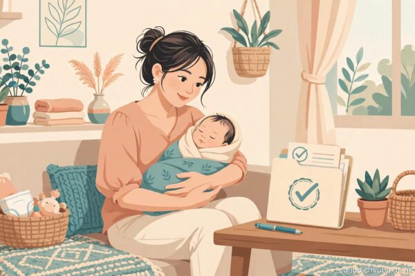 Mẹ và em bé sơ sinh — minh họa trợ cấp thai sản BHXH tự nguyện 2 triệu đồng