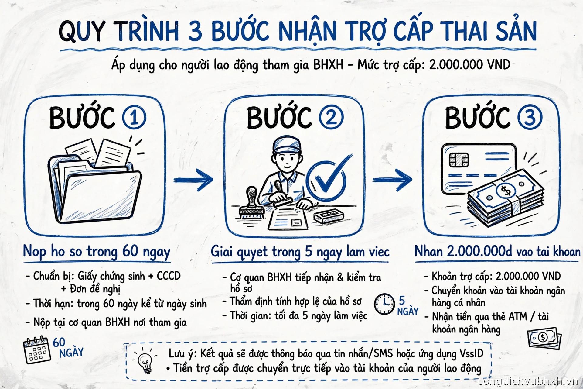 Quy trình 3 bước nhận trợ cấp thai sản BHXH tự nguyện 2 triệu đồng