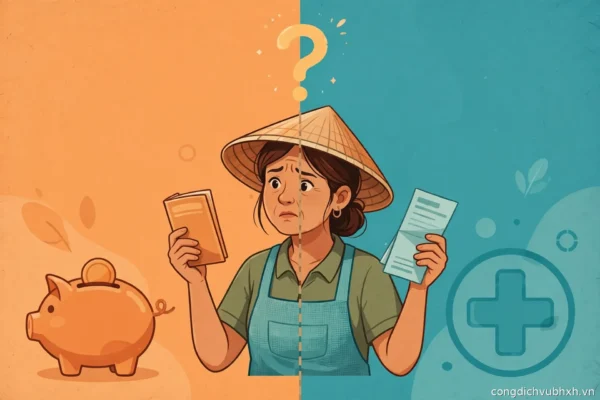 Minh họa: người lao động tự do băn khoăn giữa BHXH tự nguyện (lương hưu) và BHYT (khám chữa bệnh)